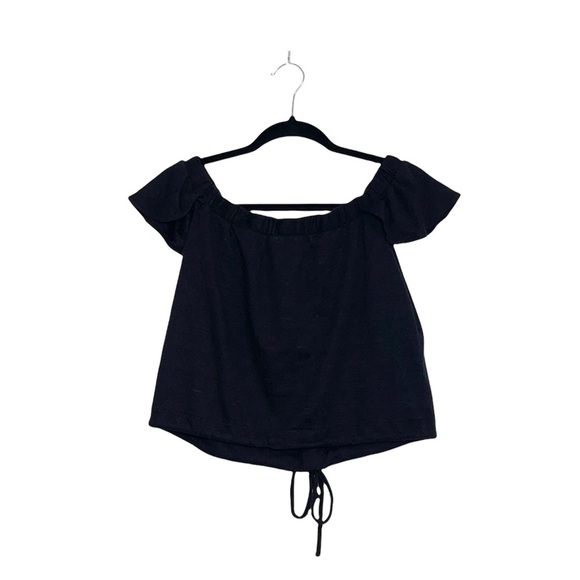 Who What Wear Black Off the Shoulder Button Tie Waist Cropped Top Xsmall Women’s - Picture 6 of 11